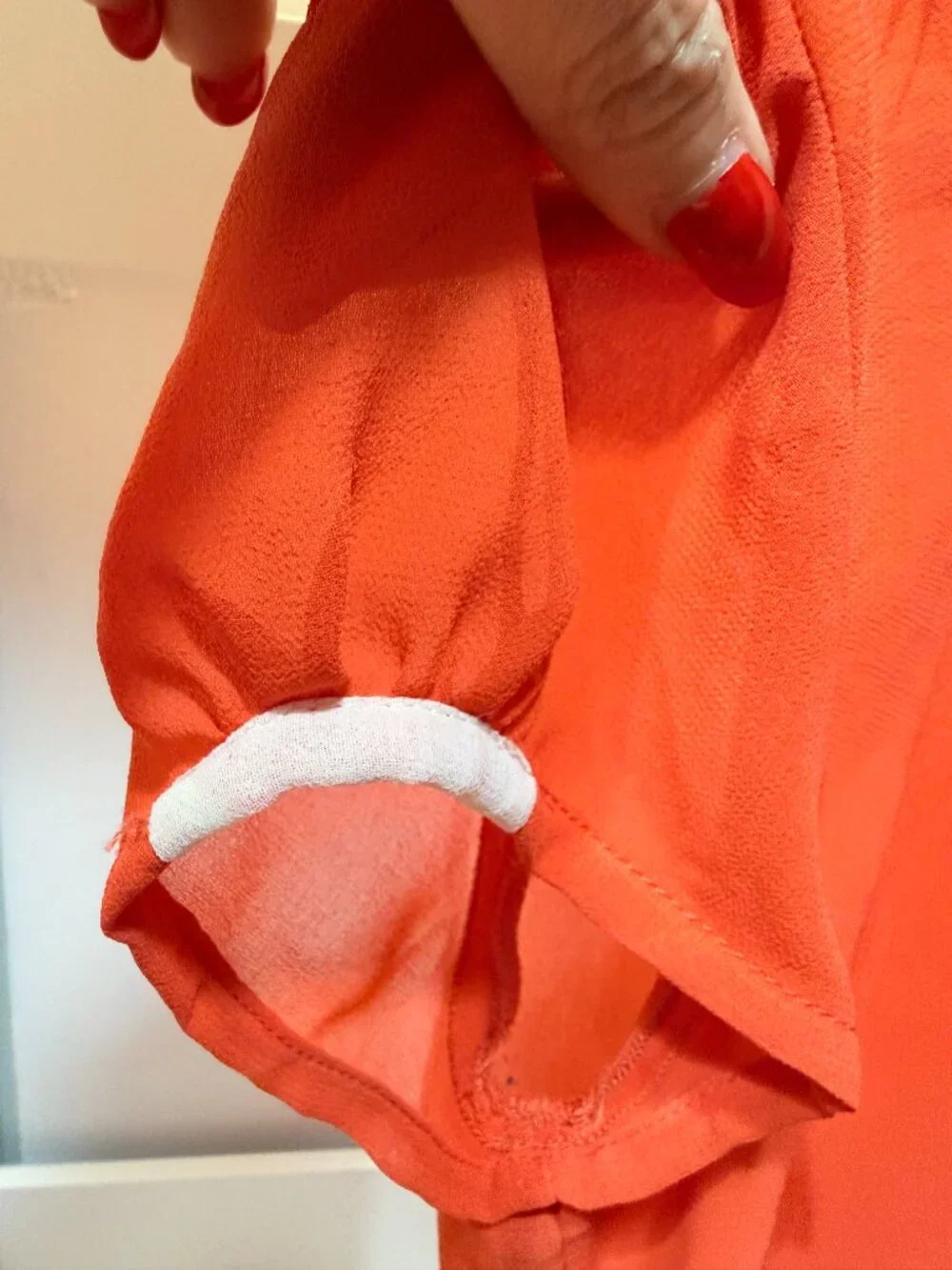 ZARA Sheer Chiffon Blouse with White Peter Pan Collar - Coral Red/Orange - S